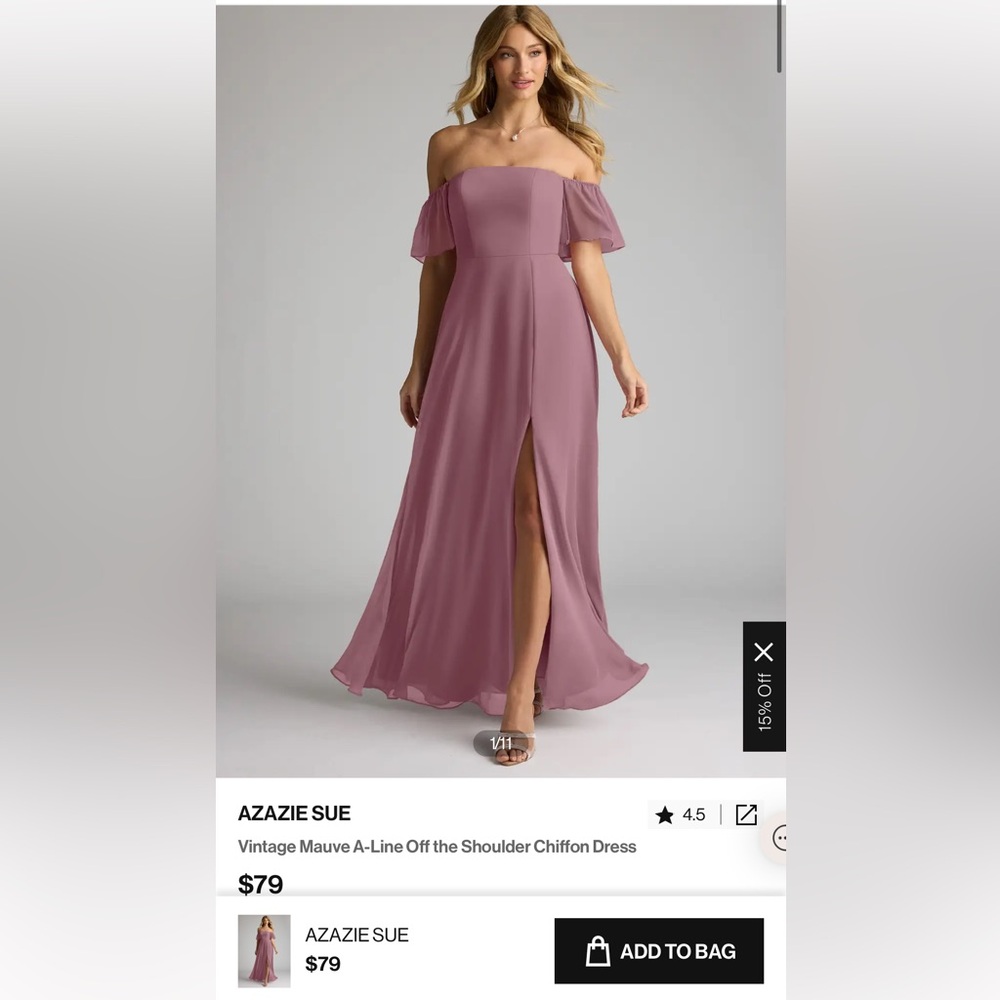 Never worn, tags on! Azazie Sue in Vintage Mauve, size 8! Gorgeous dress!